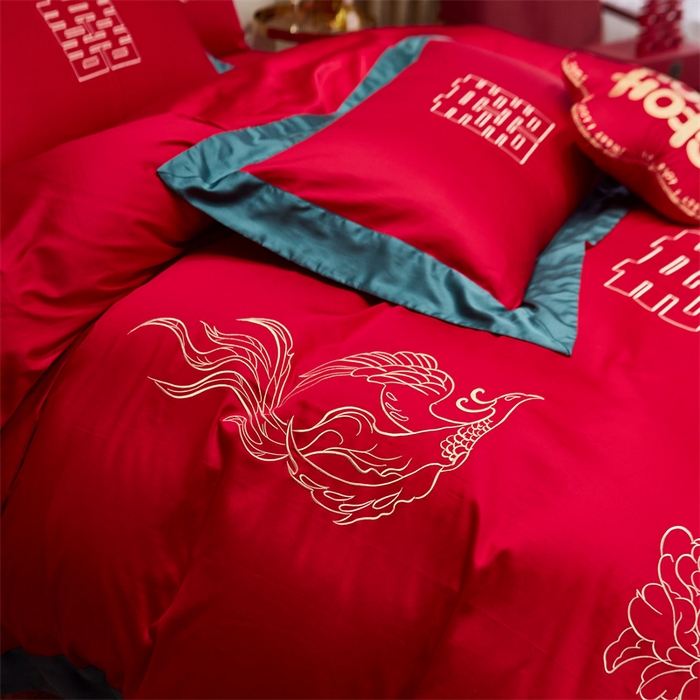 91家纺网 家纺一手货源 找家纺 甜咪咪婚庆 2026新款长绒棉全棉绣花结婚婚庆四件套多件套床单床盖款 喜嫁