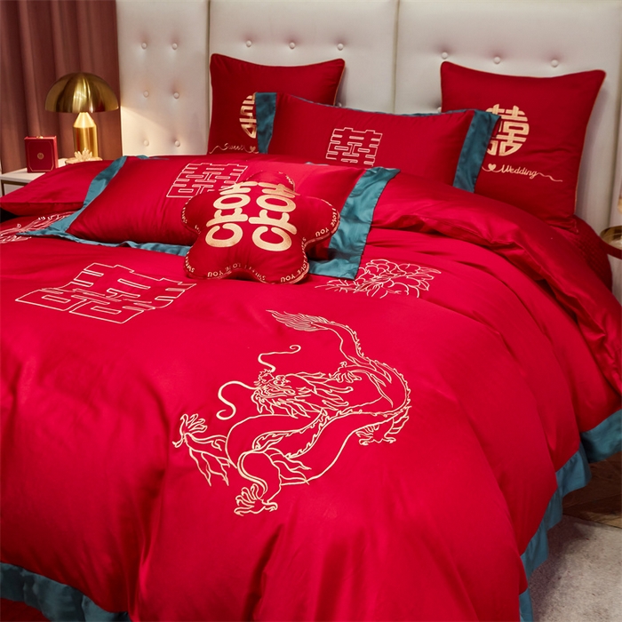 91家纺网 家纺一手货源 找家纺 甜咪咪婚庆 2026新款长绒棉全棉绣花结婚婚庆四件套多件套床单床盖款 喜嫁