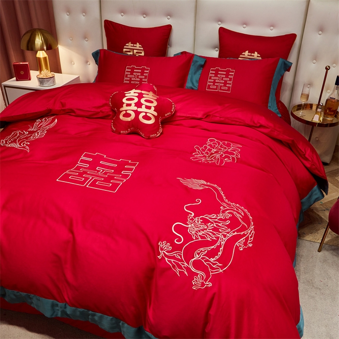 91家纺网 家纺一手货源 找家纺 甜咪咪婚庆 2026新款长绒棉全棉绣花结婚婚庆四件套多件套床单床盖款 喜嫁