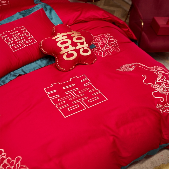 91家纺网 家纺一手货源 找家纺 甜咪咪婚庆 2026新款长绒棉全棉绣花结婚婚庆四件套多件套床单床盖款 喜嫁