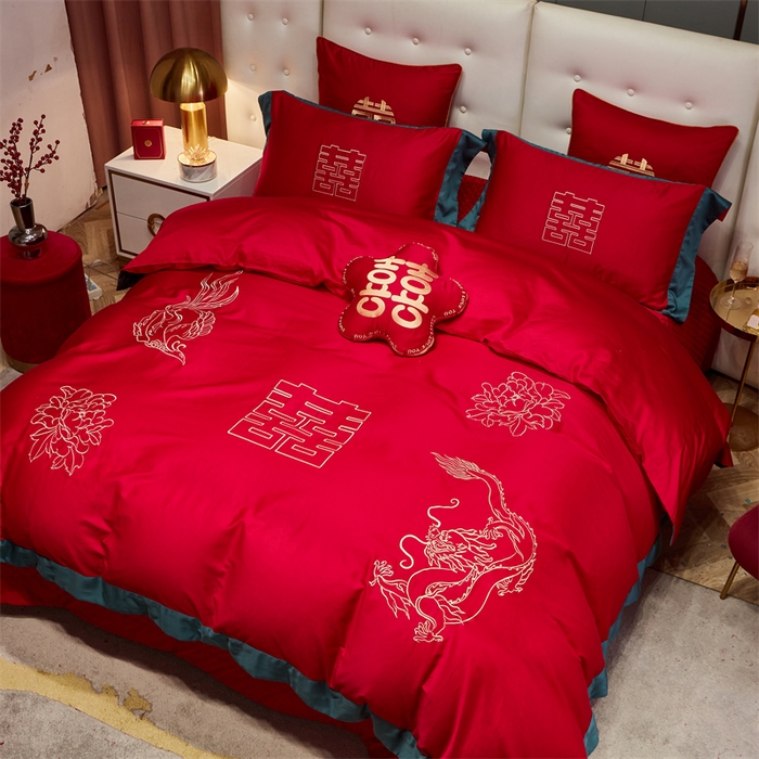 91家纺网 家纺一手货源 找家纺 甜咪咪婚庆 2026新款长绒棉全棉绣花结婚婚庆四件套多件套床单床盖款 喜嫁