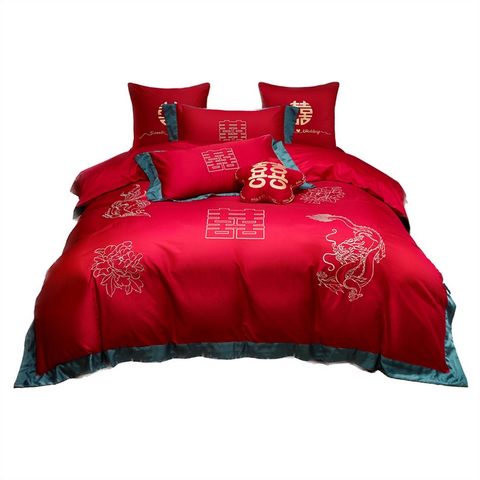 91家纺网 家纺一手货源 找家纺 甜咪咪婚庆 2026新款长绒棉全棉绣花结婚婚庆四件套多件套床单床盖款 喜嫁