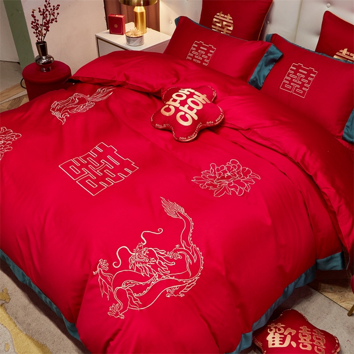 91家纺网 家纺一手货源 找家纺 甜咪咪婚庆 2026新款长绒棉全棉绣花结婚婚庆四件套多件套床单床盖款 喜嫁