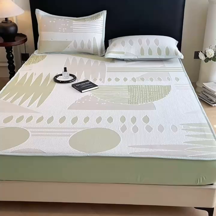 91家纺网 家纺一手货源 找家纺 宜派家纺  2026新款PE凉感席几何系列床单款 几何-绿
