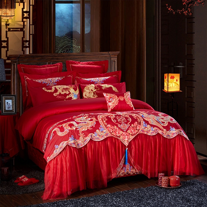 91家纺网 家纺一手货源 找家纺 甜咪咪婚庆 2026新款长绒棉全棉绣花结婚婚庆四件套多件套床单床盖款 珠联璧合