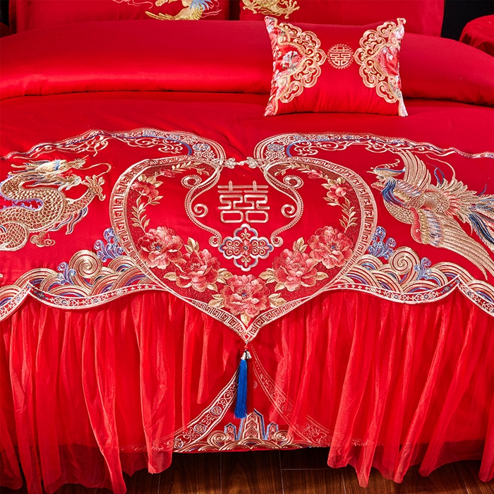 91家纺网 家纺一手货源 找家纺 甜咪咪婚庆 2026新款长绒棉全棉绣花结婚婚庆四件套多件套床单床盖款 珠联璧合