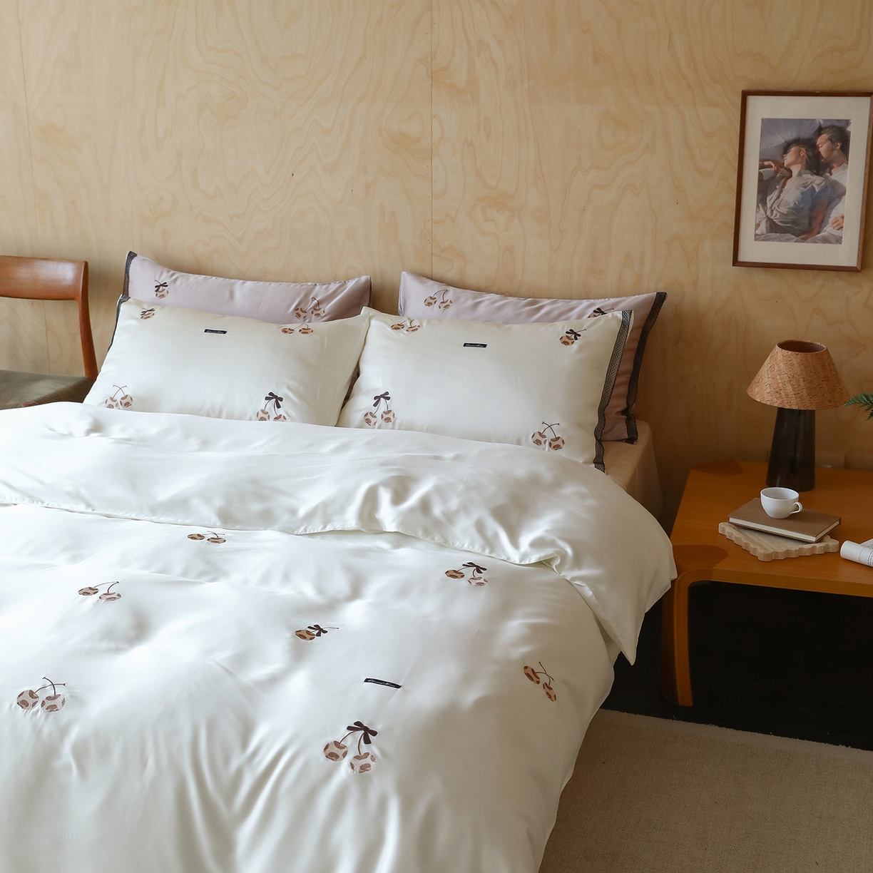 91家纺网 家纺一手货源 找家纺 初拾 2026新款60支兰精天丝可爱豹纹四件套-樱梦 樱梦-米白