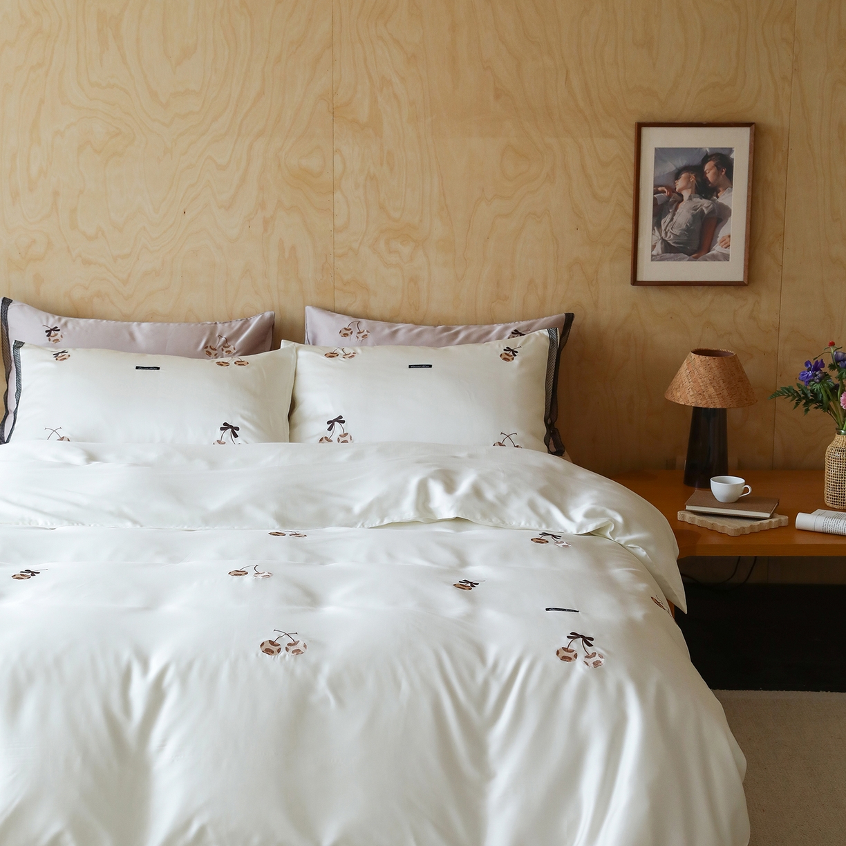 91家纺网 家纺一手货源 找家纺 初拾 2026新款60支兰精天丝可爱豹纹四件套-樱梦 樱梦-米白