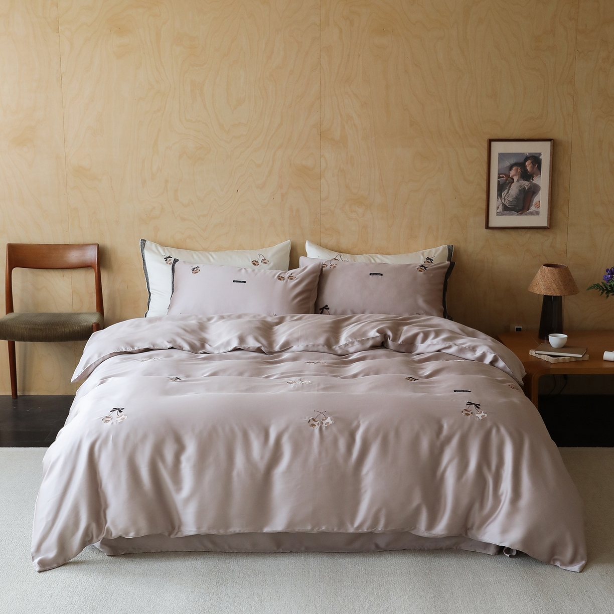 91家纺网 家纺一手货源 找家纺 初拾 2026新款60支兰精天丝可爱豹纹四件套-樱梦 樱梦-米咖