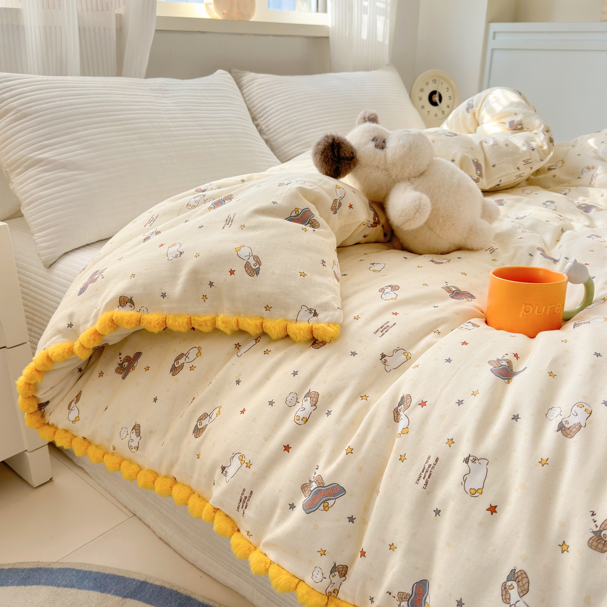 91家纺网 家纺一手货源 找家纺 （总）丽涵家纺 2026新款全棉双层纱毛球花边单品被套