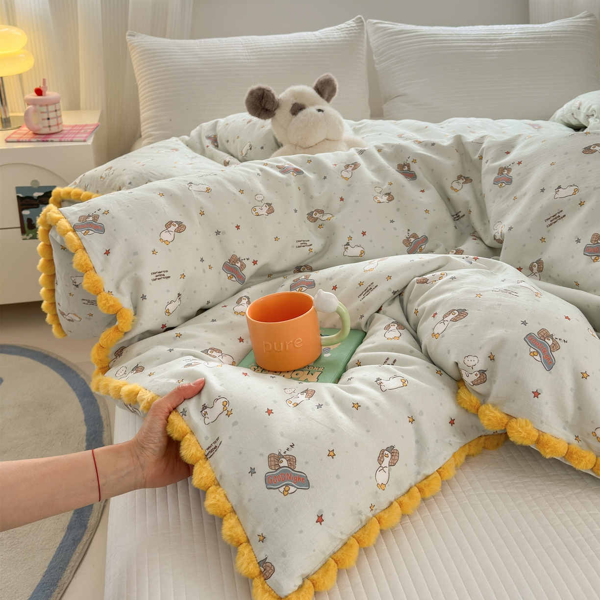 91家纺网 家纺一手货源 找家纺 （总）丽涵家纺 2026新款全棉双层纱毛球花边单品被套