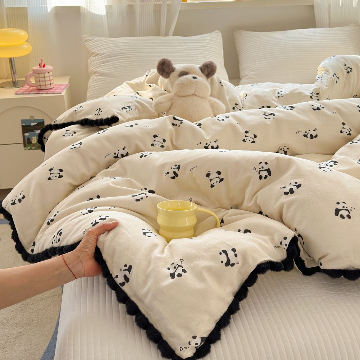 91家纺网 家纺一手货源 找家纺 （总）丽涵家纺 2026新款全棉双层纱毛球花边单品被套