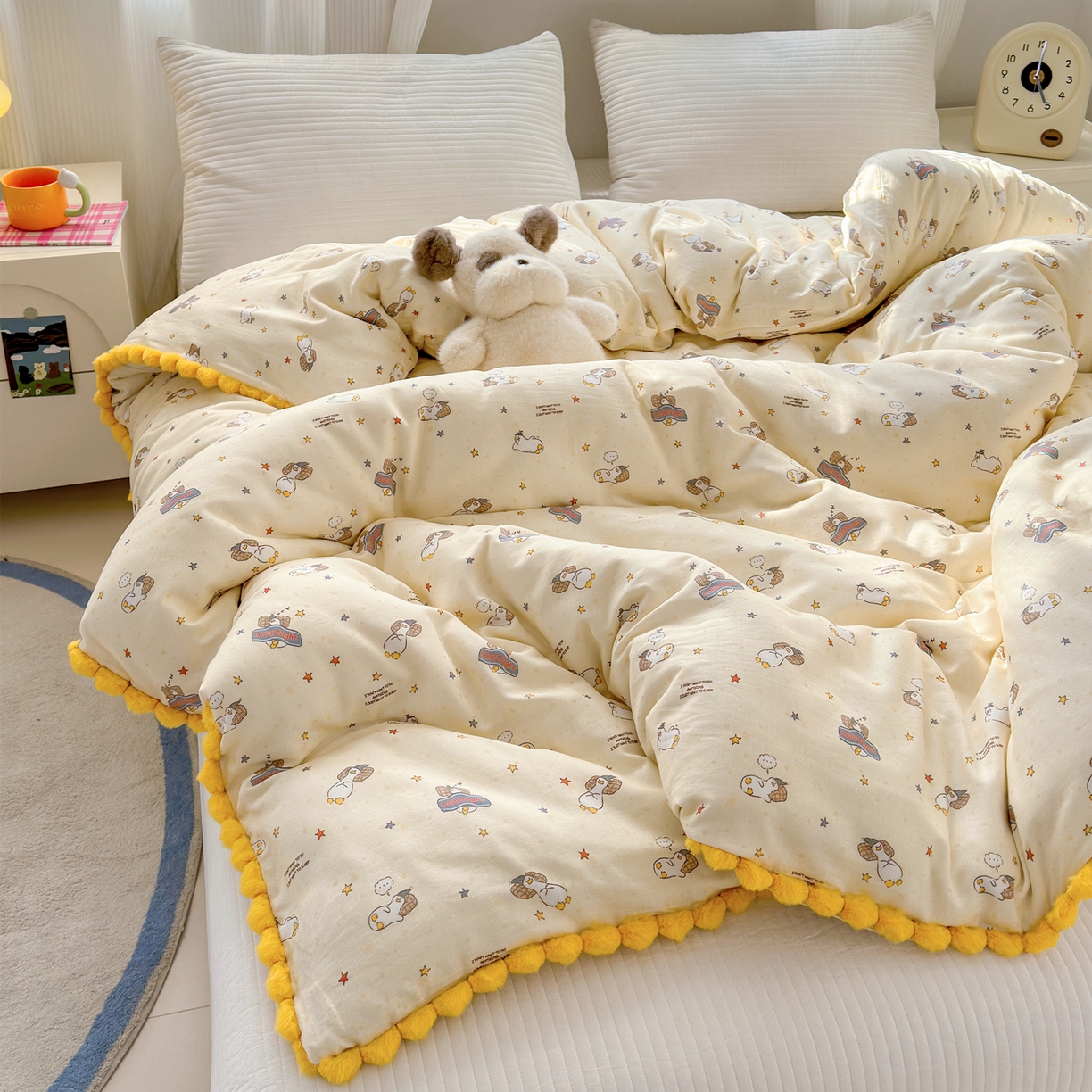 91家纺网 家纺一手货源 找家纺 （总）丽涵家纺 2026新款全棉双层纱毛球花边单品被套