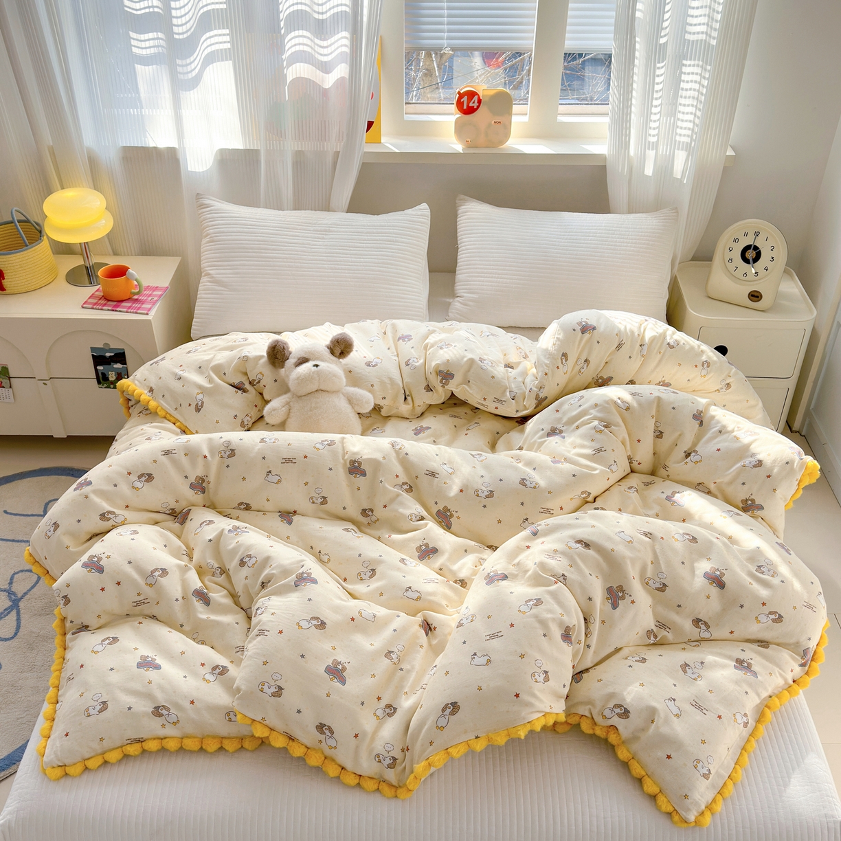 91家纺网 家纺一手货源 找家纺 （总）丽涵家纺 2026新款全棉双层纱毛球花边单品被套