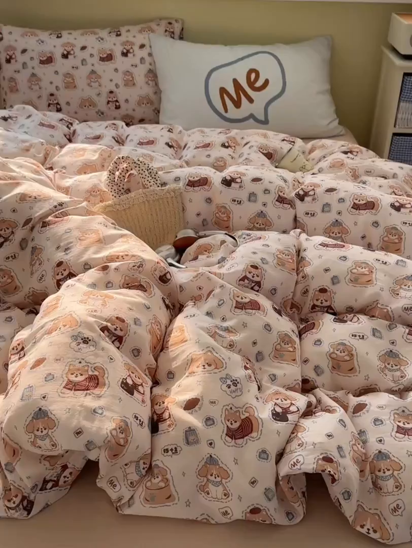 91家纺网 家纺一手货源 找家纺 （总）耀悦家纺 2026新款双层纱全棉四件套大版枕套混搭款博主ins风格款纯棉四件套