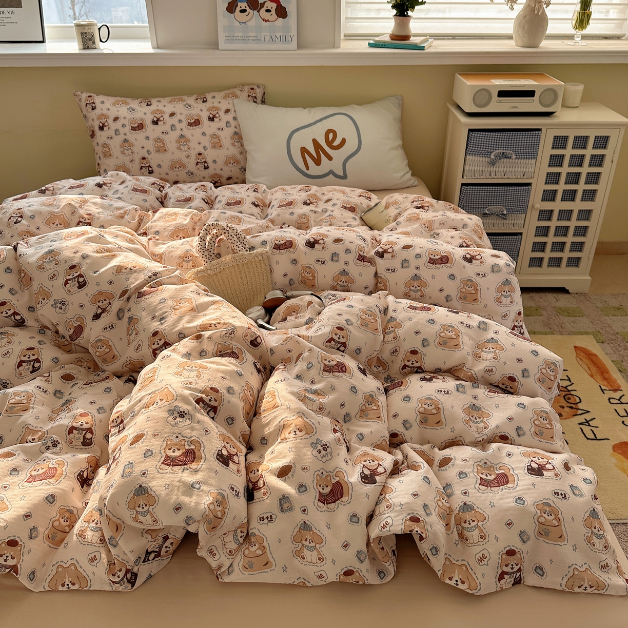 91家纺网 家纺一手货源 找家纺 （总）耀悦家纺 2026新款双层纱全棉四件套大版枕套混搭款博主ins风格款纯棉四件套