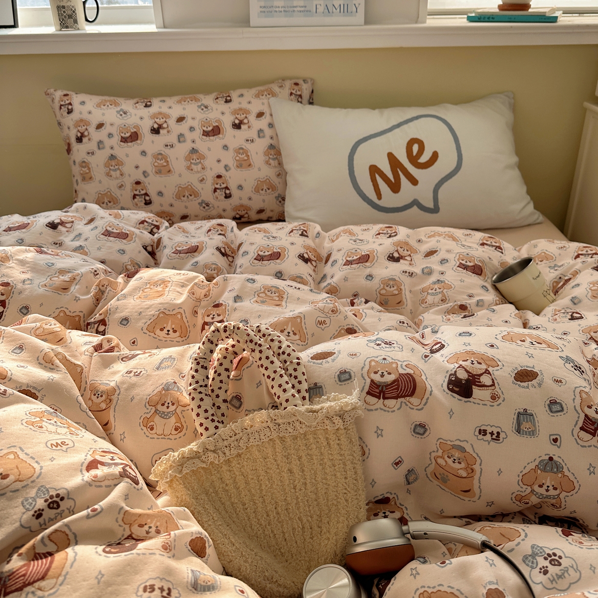 91家纺网 家纺一手货源 找家纺 （总）耀悦家纺 2026新款双层纱全棉四件套大版枕套混搭款博主ins风格款纯棉四件套