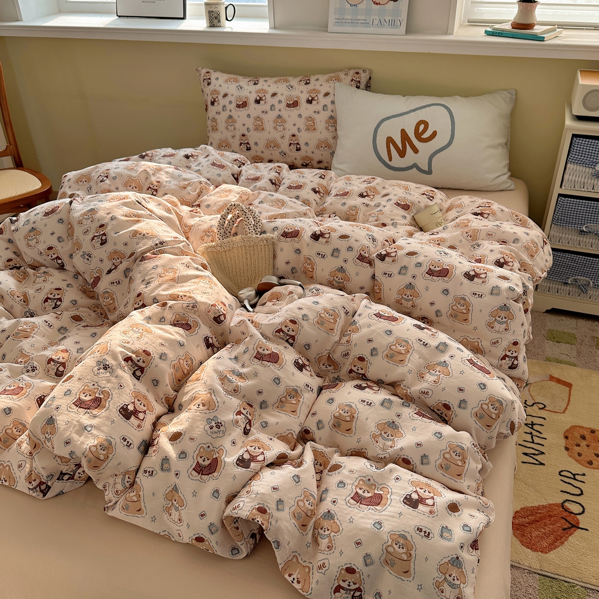 91家纺网 家纺一手货源 找家纺 （总）耀悦家纺 2026新款双层纱全棉四件套大版枕套混搭款博主ins风格款纯棉四件套