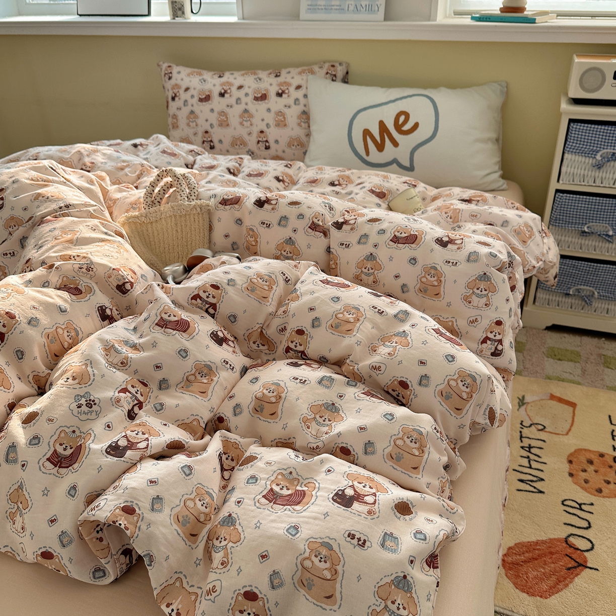 91家纺网 家纺一手货源 找家纺 （总）耀悦家纺 2026新款双层纱全棉四件套大版枕套混搭款博主ins风格款纯棉四件套