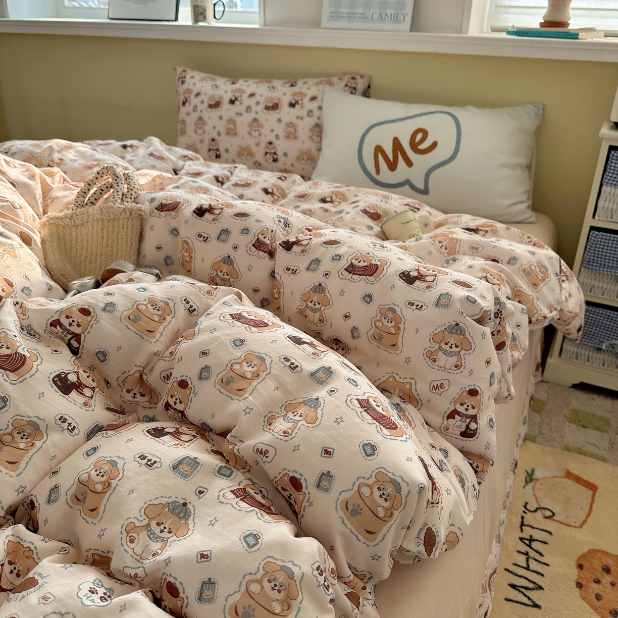 91家纺网 家纺一手货源 找家纺 （总）耀悦家纺 2026新款双层纱全棉四件套大版枕套混搭款博主ins风格款纯棉四件套