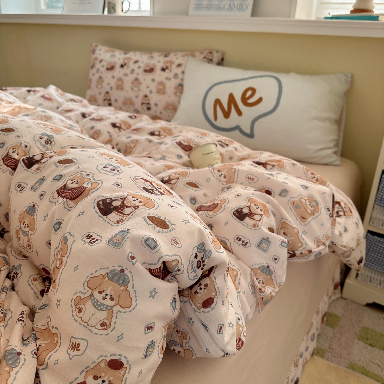 91家纺网 家纺一手货源 找家纺 （总）耀悦家纺 2026新款双层纱全棉四件套大版枕套混搭款博主ins风格款纯棉四件套