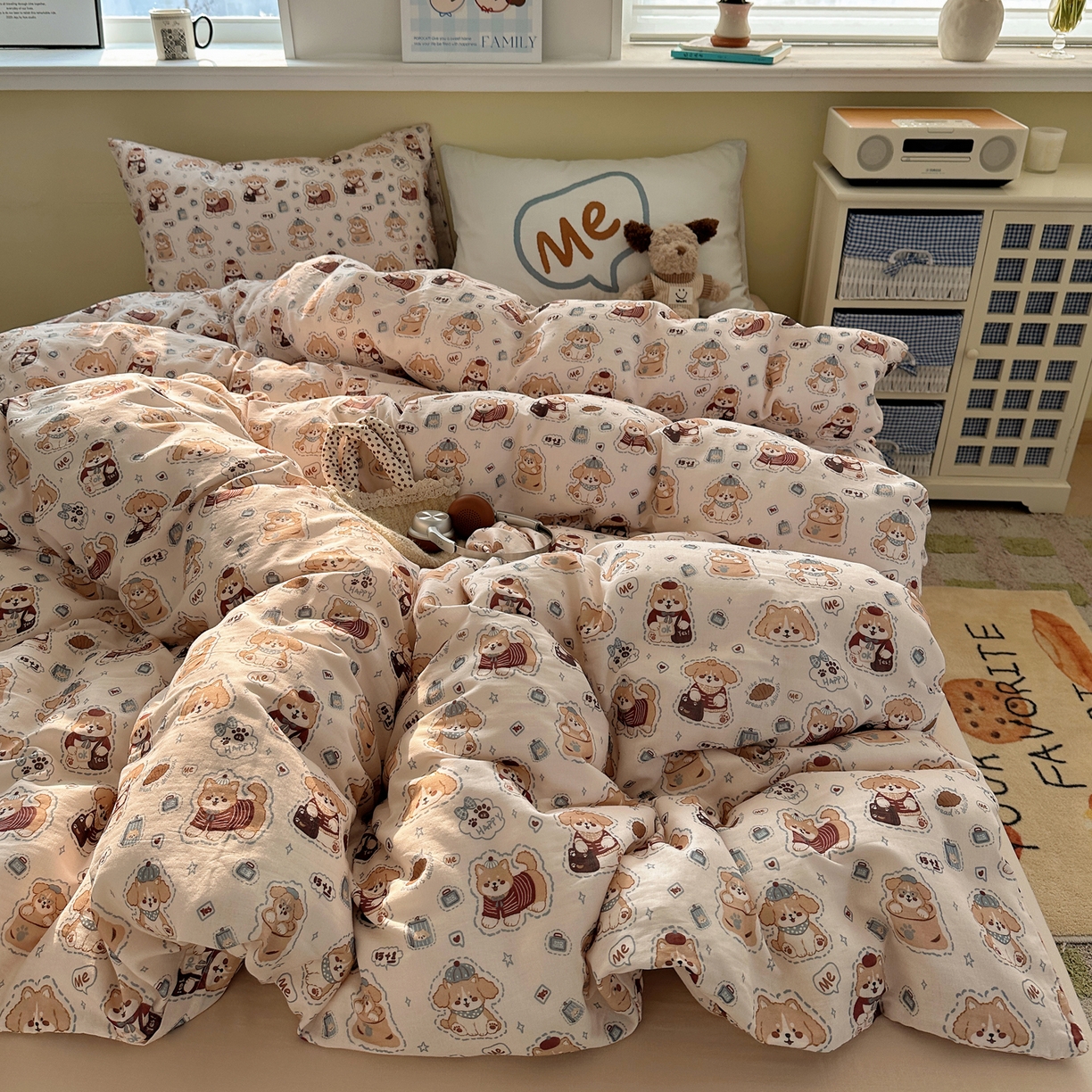 91家纺网 家纺一手货源 找家纺 （总）耀悦家纺 2026新款双层纱全棉四件套大版枕套混搭款博主ins风格款纯棉四件套