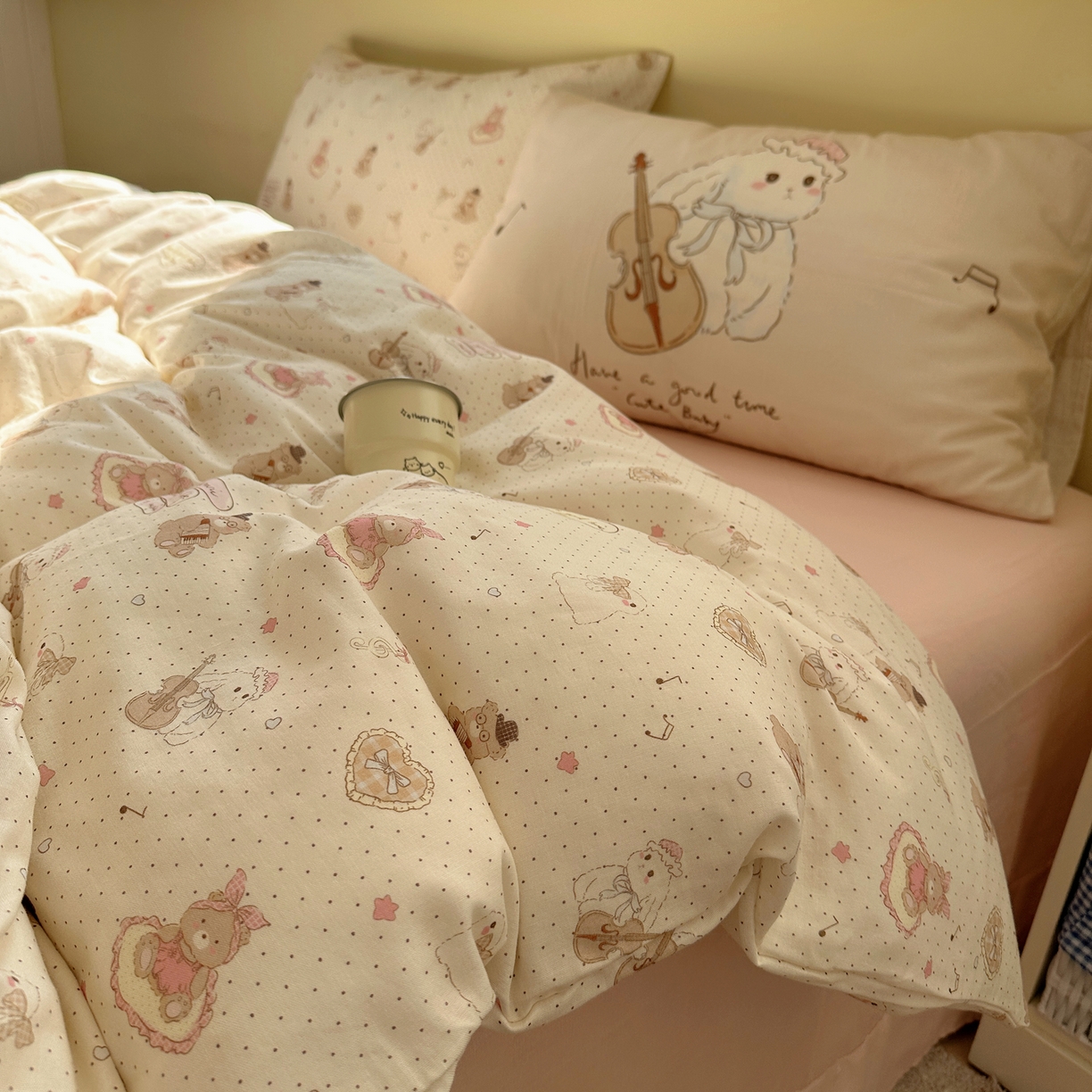 91家纺网 家纺一手货源 找家纺 （总）耀悦家纺 2026新款双层纱全棉四件套大版枕套混搭款博主ins风格款纯棉四件套