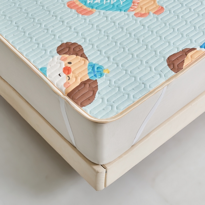 91家纺网 家纺一手货源 找家纺 美丽折2026新品6mm厚天然乳胶凉席三件套 大版印花卡通乳胶凉席平铺款 嗨皮狗