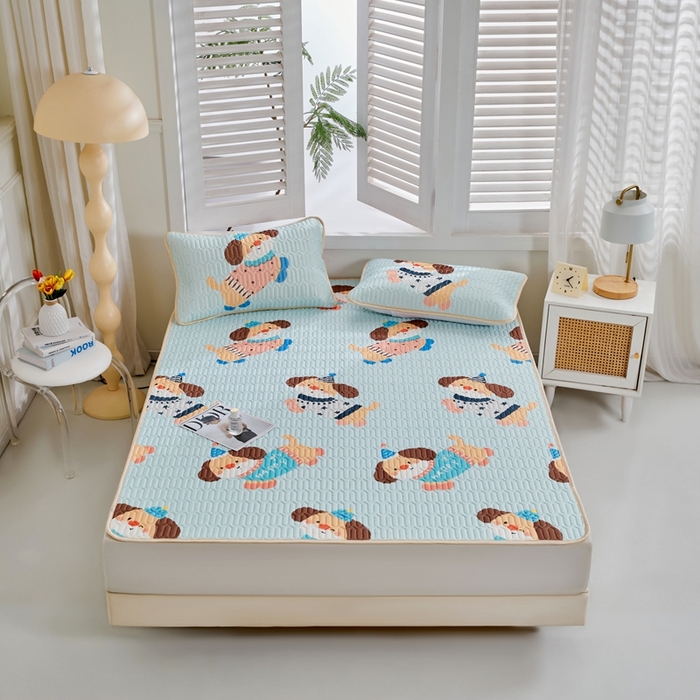 91家纺网 家纺一手货源 找家纺 美丽折2026新品6mm厚天然乳胶凉席三件套 大版印花卡通乳胶凉席平铺款 嗨皮狗