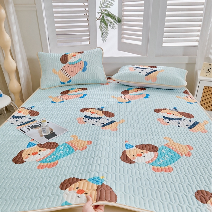 91家纺网 家纺一手货源 找家纺 美丽折2026新品6mm厚天然乳胶凉席三件套 大版印花卡通乳胶凉席平铺款 嗨皮狗,嗨皮狗