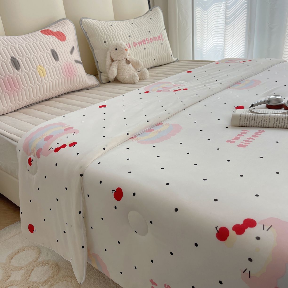 91家纺网 家纺一手货源 找家纺 顾里家纺 2026新款韩系少女凉感冰皮夏被夏凉被空调被-第一组 波点粉猫