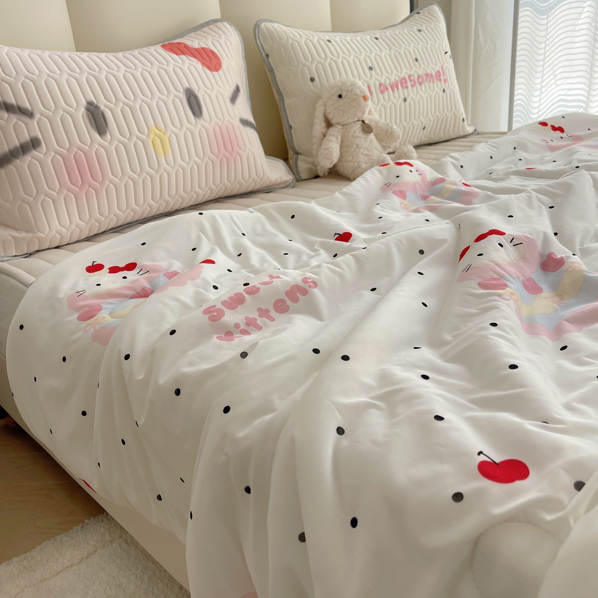 91家纺网 家纺一手货源 找家纺 顾里家纺 2026新款韩系少女凉感冰皮夏被夏凉被空调被-第一组 波点粉猫