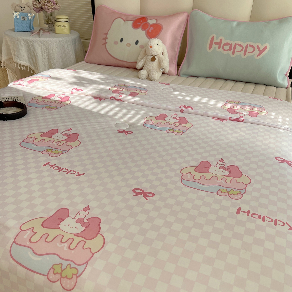 91家纺网 家纺一手货源 找家纺 顾里家纺 2026新款韩系少女凉感冰皮夏被夏凉被空调被-第一组 粉格花猫