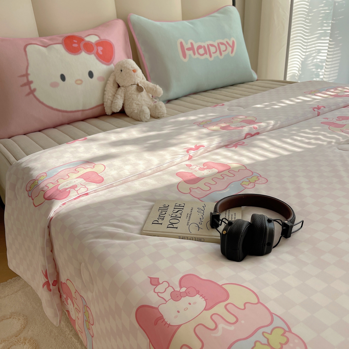 91家纺网 家纺一手货源 找家纺 顾里家纺 2026新款韩系少女凉感冰皮夏被夏凉被空调被-第一组 粉格花猫