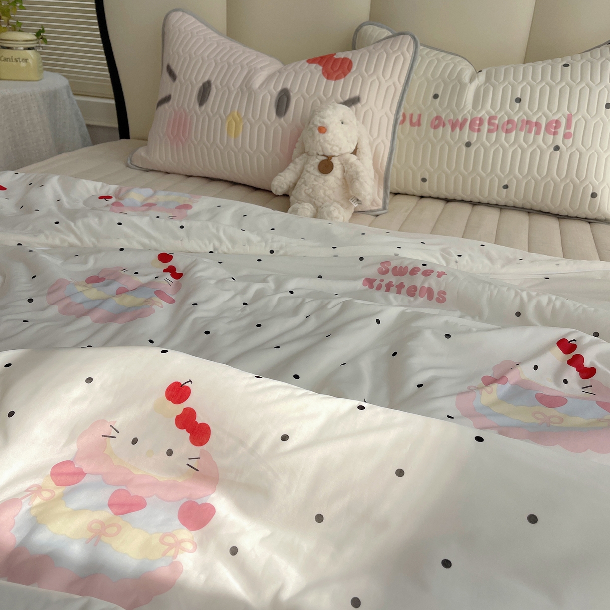 91家纺网 家纺一手货源 找家纺 顾里家纺 2026新款韩系少女凉感冰皮夏被夏凉被空调被-第一组 波点粉猫