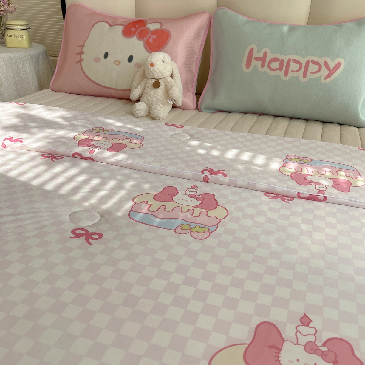 91家纺网 家纺一手货源 找家纺 顾里家纺 2026新款韩系少女凉感冰皮夏被夏凉被空调被-第一组 粉格花猫