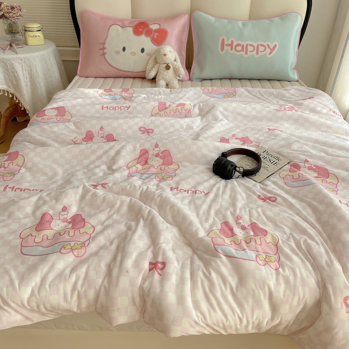 91家纺网 家纺一手货源 找家纺 顾里家纺 2026新款韩系少女凉感冰皮夏被夏凉被空调被-第一组 粉格花猫