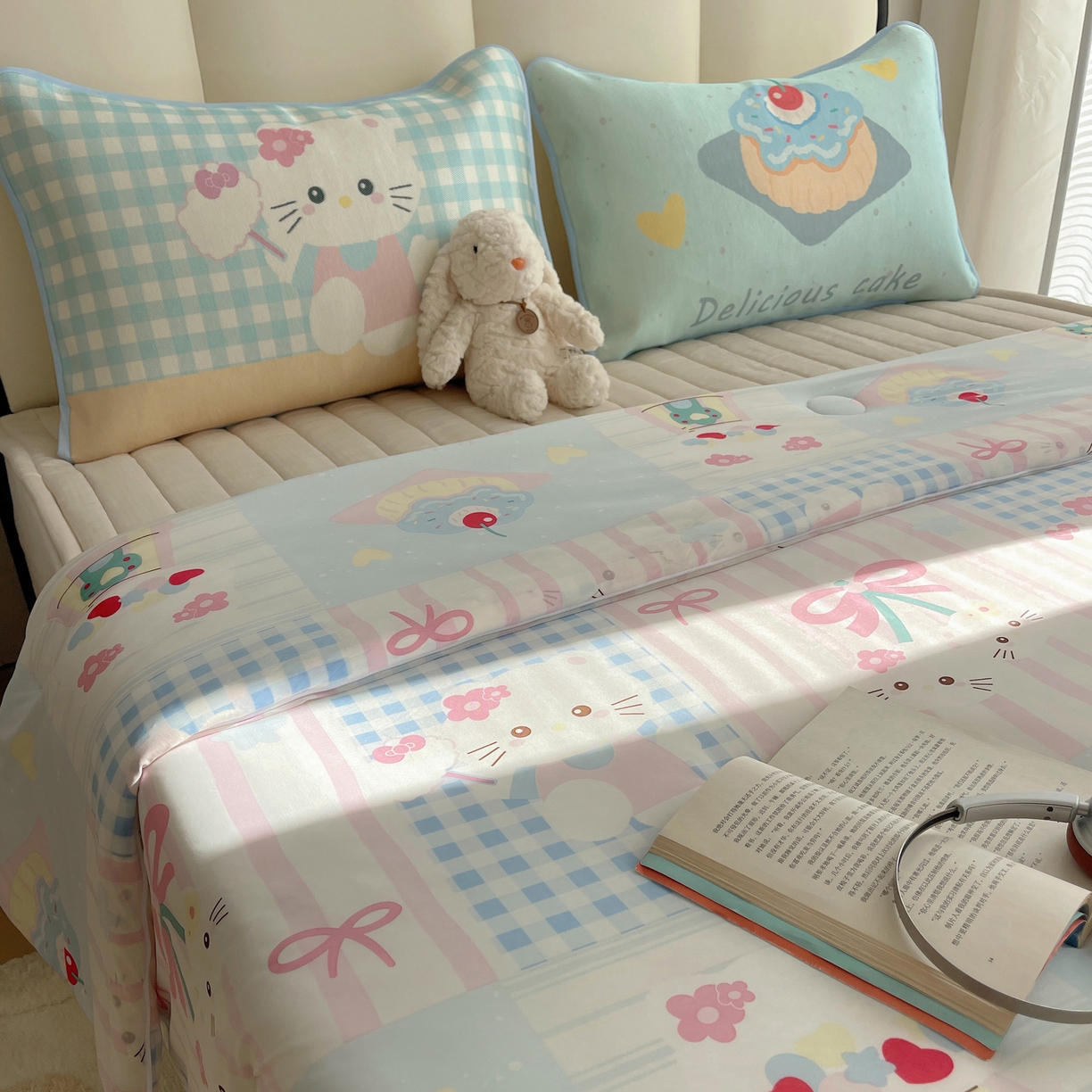 91家纺网 家纺一手货源 找家纺 顾里家纺 2026新款韩系少女凉感冰皮夏被夏凉被空调被-第一组 拼接猫咪