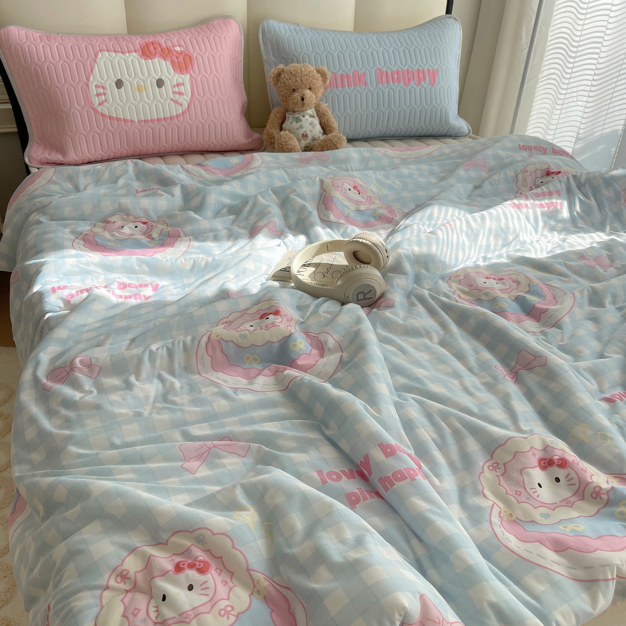 91家纺网 家纺一手货源 找家纺 顾里家纺 2026新款韩系少女凉感冰皮夏被夏凉被空调被-第一组 蛋糕花猫