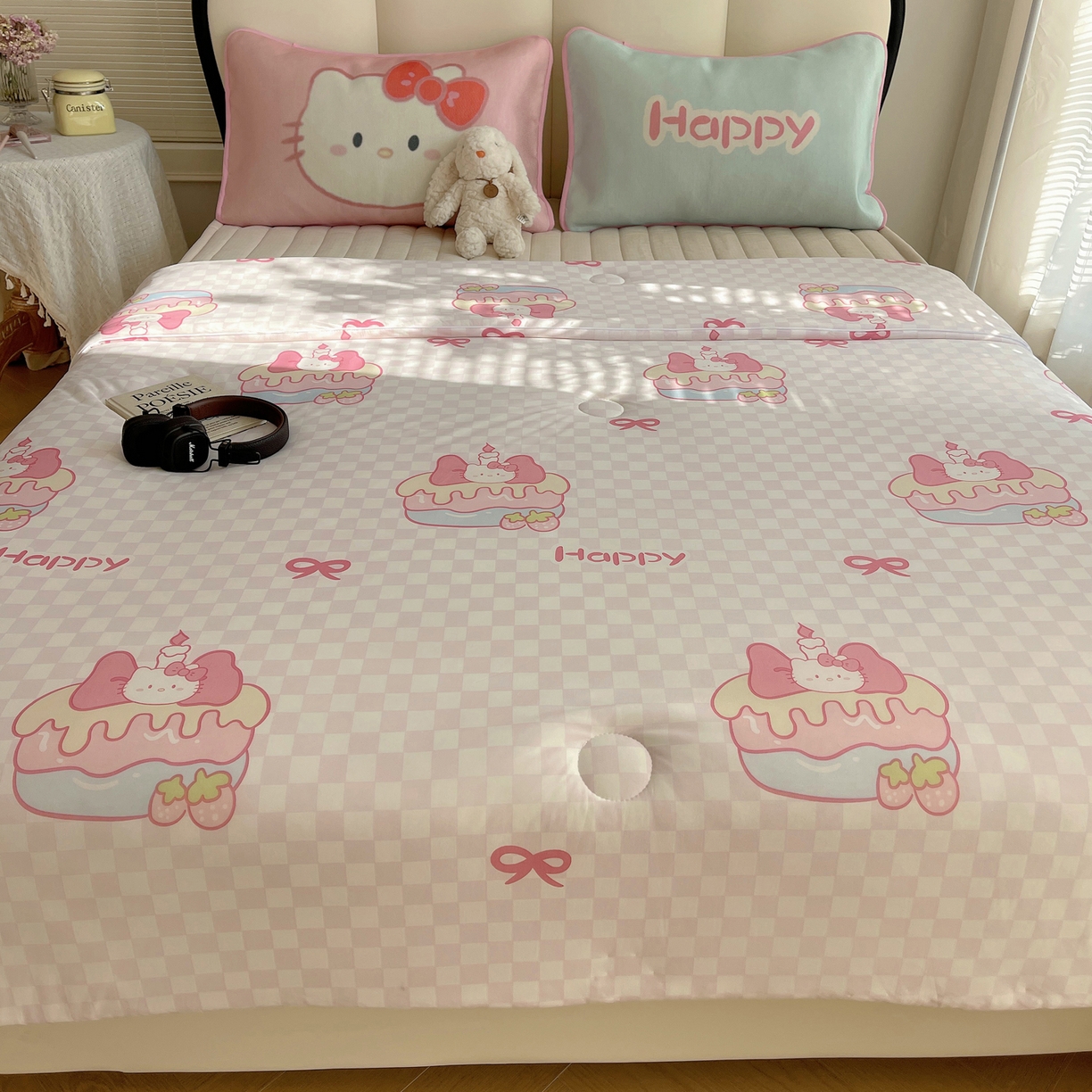 91家纺网 家纺一手货源 找家纺 顾里家纺 2026新款韩系少女凉感冰皮夏被夏凉被空调被-第一组 粉格花猫