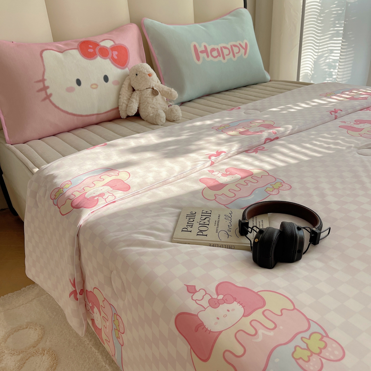 91家纺网 家纺一手货源 找家纺 顾里家纺 2026新款韩系少女凉感冰皮夏被夏凉被空调被-第一组 粉格花猫