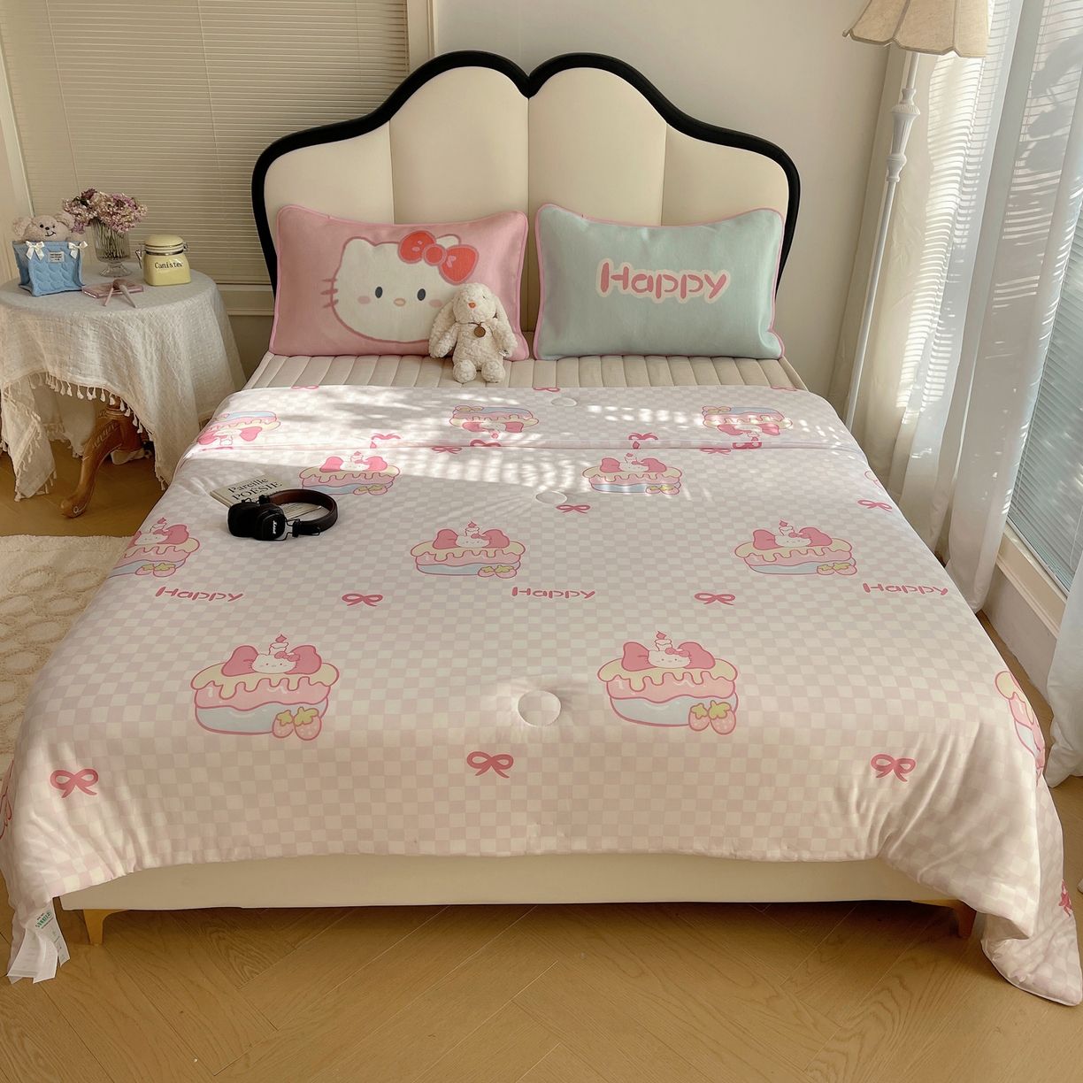 91家纺网 家纺一手货源 找家纺 顾里家纺 2026新款韩系少女凉感冰皮夏被夏凉被空调被-第一组 粉格花猫