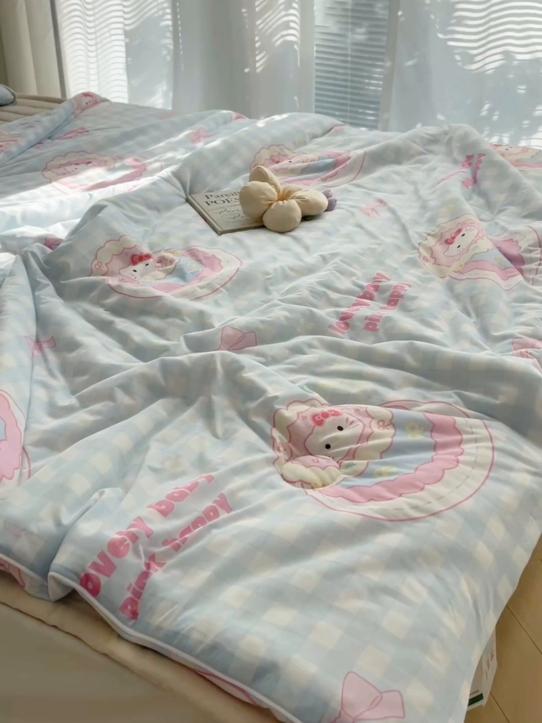 91家纺网 家纺一手货源 找家纺 顾里家纺 2026新款韩系少女凉感冰皮夏被夏凉被空调被-第一组 蛋糕花猫
