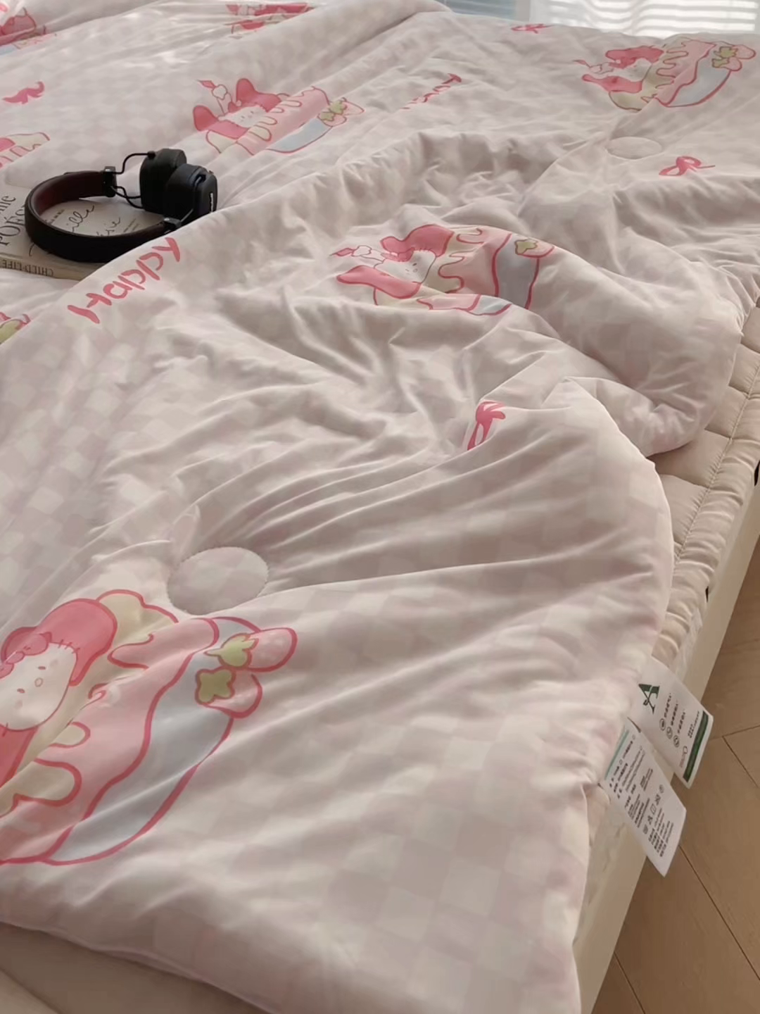 91家纺网 家纺一手货源 找家纺 顾里家纺 2026新款韩系少女凉感冰皮夏被夏凉被空调被-第一组 粉格花猫