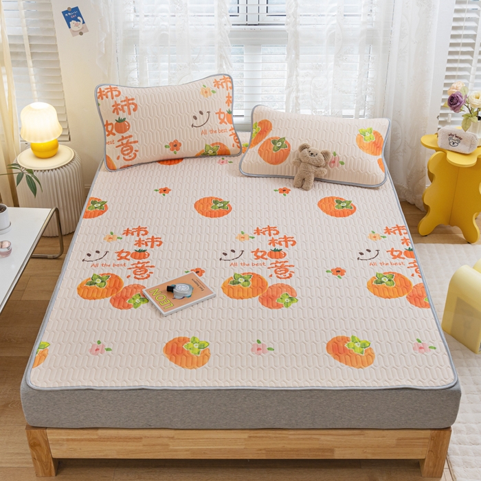 91家纺网 家纺一手货源 找家纺 优雅星家纺 2026新款凉感丝印花乳胶凉席 柿柿如意