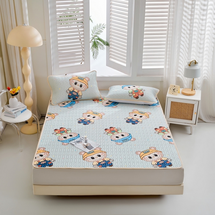 91家纺网 家纺一手货源 找家纺 美丽折2026新品6mm厚天然乳胶凉席三件套 大版印花卡通乳胶凉席平铺款 童趣