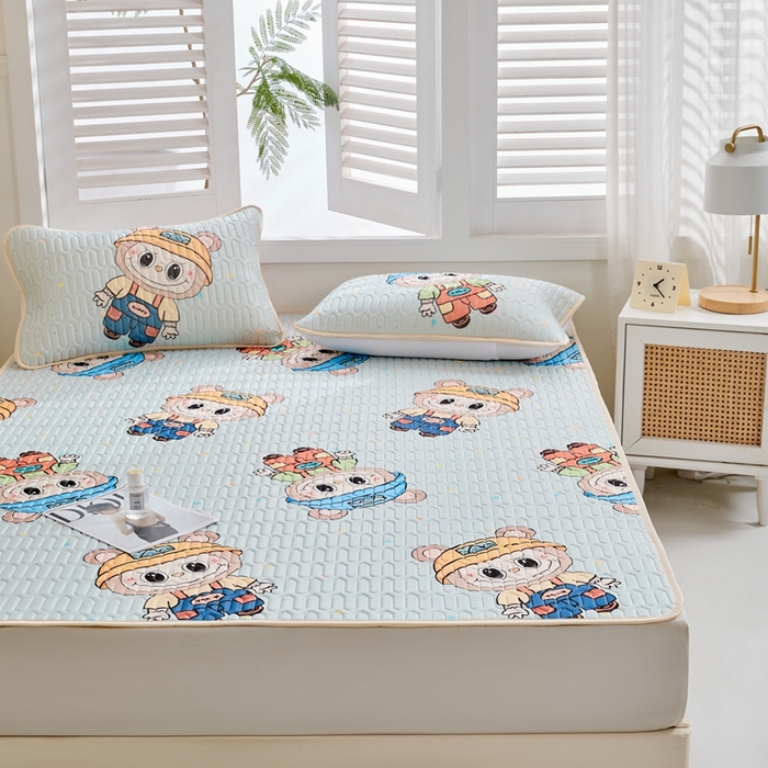91家纺网 家纺一手货源 找家纺 美丽折2026新品6mm厚天然乳胶凉席三件套 大版印花卡通乳胶凉席平铺款 童趣