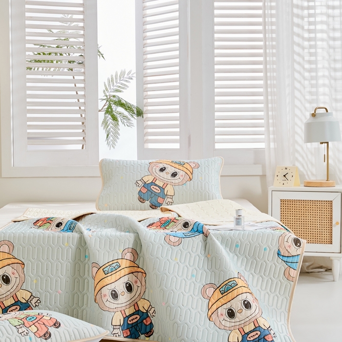 91家纺网 家纺一手货源 找家纺 美丽折2026新品6mm厚天然乳胶凉席三件套 大版印花卡通乳胶凉席平铺款 童趣