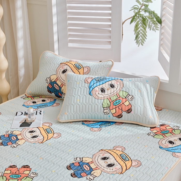 91家纺网 家纺一手货源 找家纺 美丽折2026新品6mm厚天然乳胶凉席三件套 大版印花卡通乳胶凉席平铺款 童趣