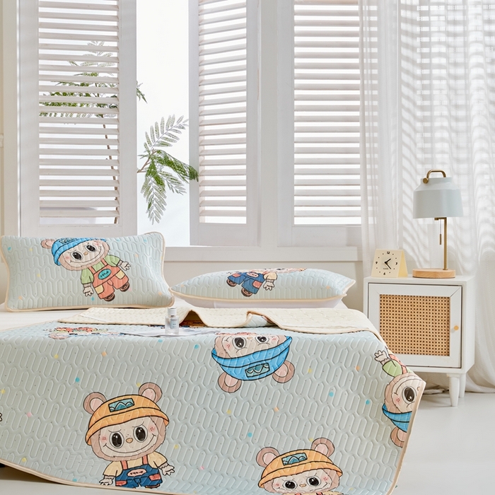 91家纺网 家纺一手货源 找家纺 美丽折2026新品6mm厚天然乳胶凉席三件套 大版印花卡通乳胶凉席平铺款 童趣